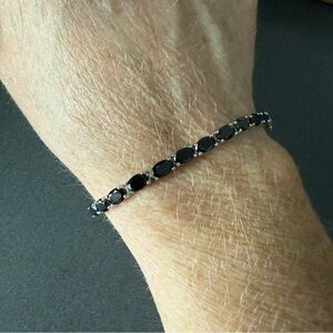 13.32CTW OVAL BLACK SPINEL STERLING SILVER TENNIS BRACELET